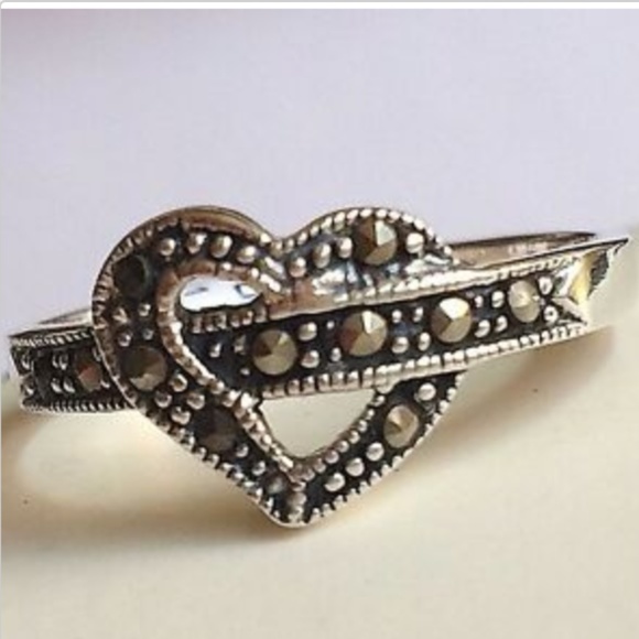 Sterling Silver Marcasite Open Heart Promise Ring Size 8 9 - Picture 3 of 8